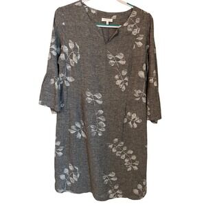 Habitat Size M Live Black Linen Blend Branch Print Bell Sleeve Tunic Dress